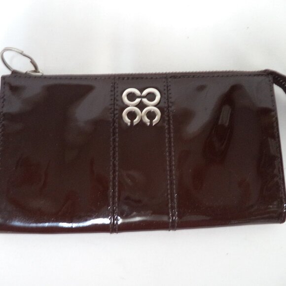 COACH brown patent Leather zip top clutch wallet purse LOGO  7.5" x 4.5" - Picture 2 of 8